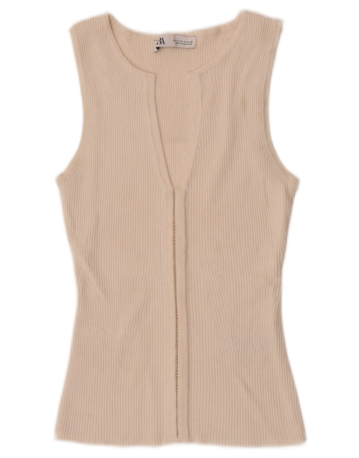 Zara Cardigan Feminino Top UK 8 Pequeno Off White Viscose