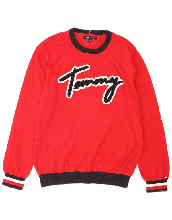 Tommy Hilfiger Suéter masculino com gola redonda e gola redonda XL vermelho colorblock
