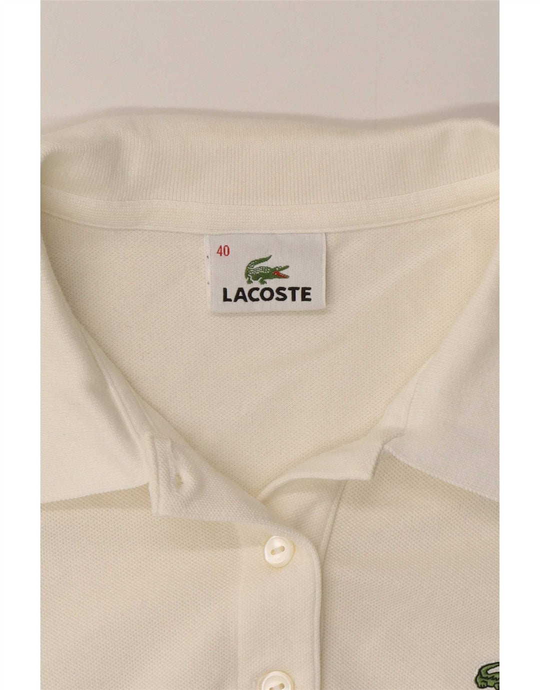 Camisa polo feminina de manga comprida Lacoste tamanho 40 algodão branco médio