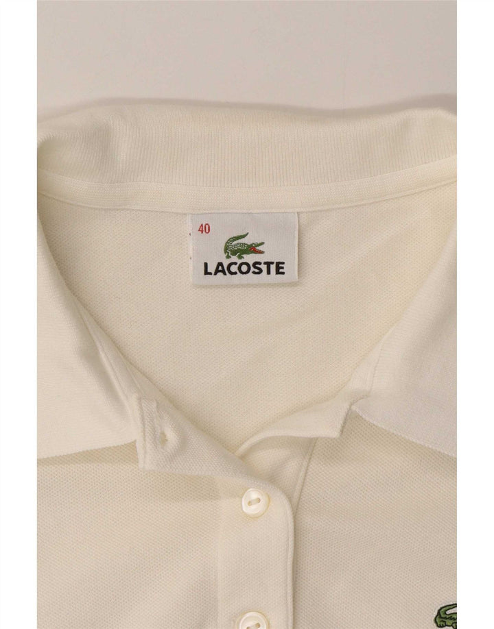 Camisa polo feminina de manga comprida Lacoste tamanho 40 algodão branco médio