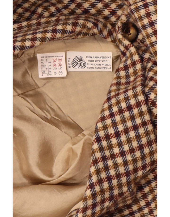 Jaqueta blazer feminina Marella com 3 botões Reino Unido 18 XL marrom houndstooth lã nova