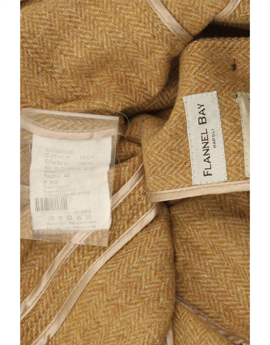 Jaqueta blazer feminina de 3 botões FLANNEL BAY IT 44 espinha de peixe bege médio