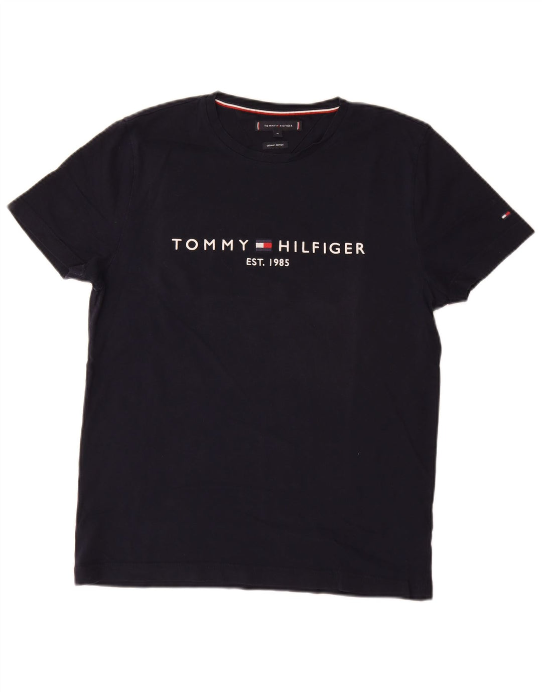TOMMY HILFIGER Camiseta masculina gráfica Top médio algodão azul marinho