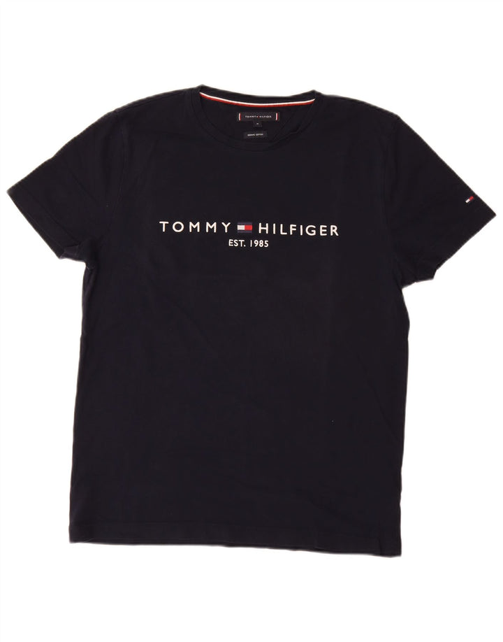 TOMMY HILFIGER Camiseta masculina gráfica Top médio algodão azul marinho