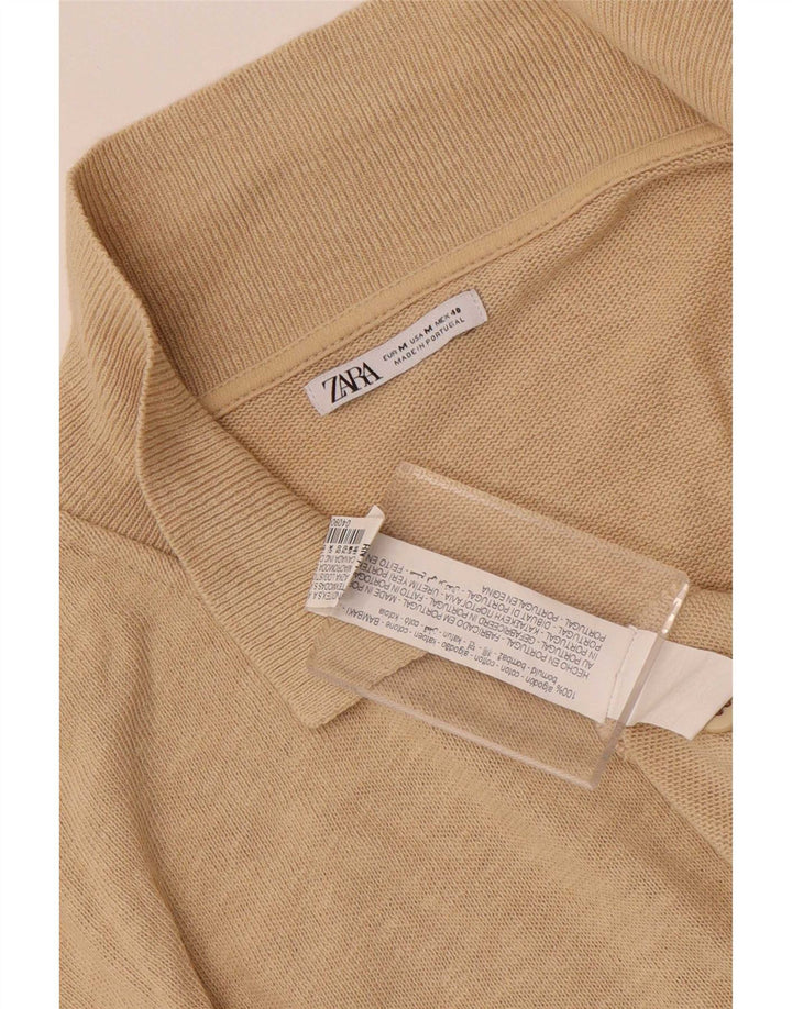 Zara Camisa masculina de manga curta bege médio algodão manchado