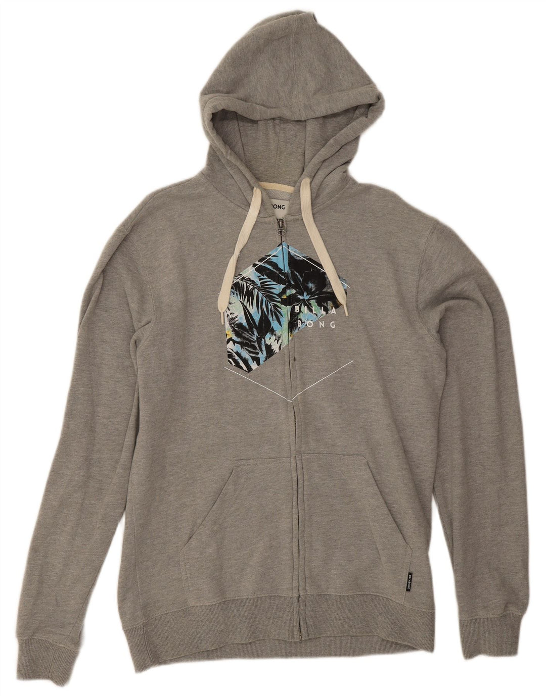 Suéter masculino Billabong com capuz e zíper gráfico grande algodão cinza