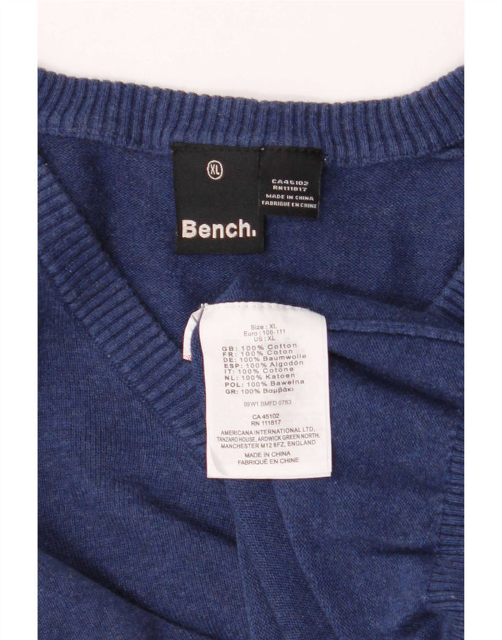 Suéter masculino Bench com decote em V XL algodão azul