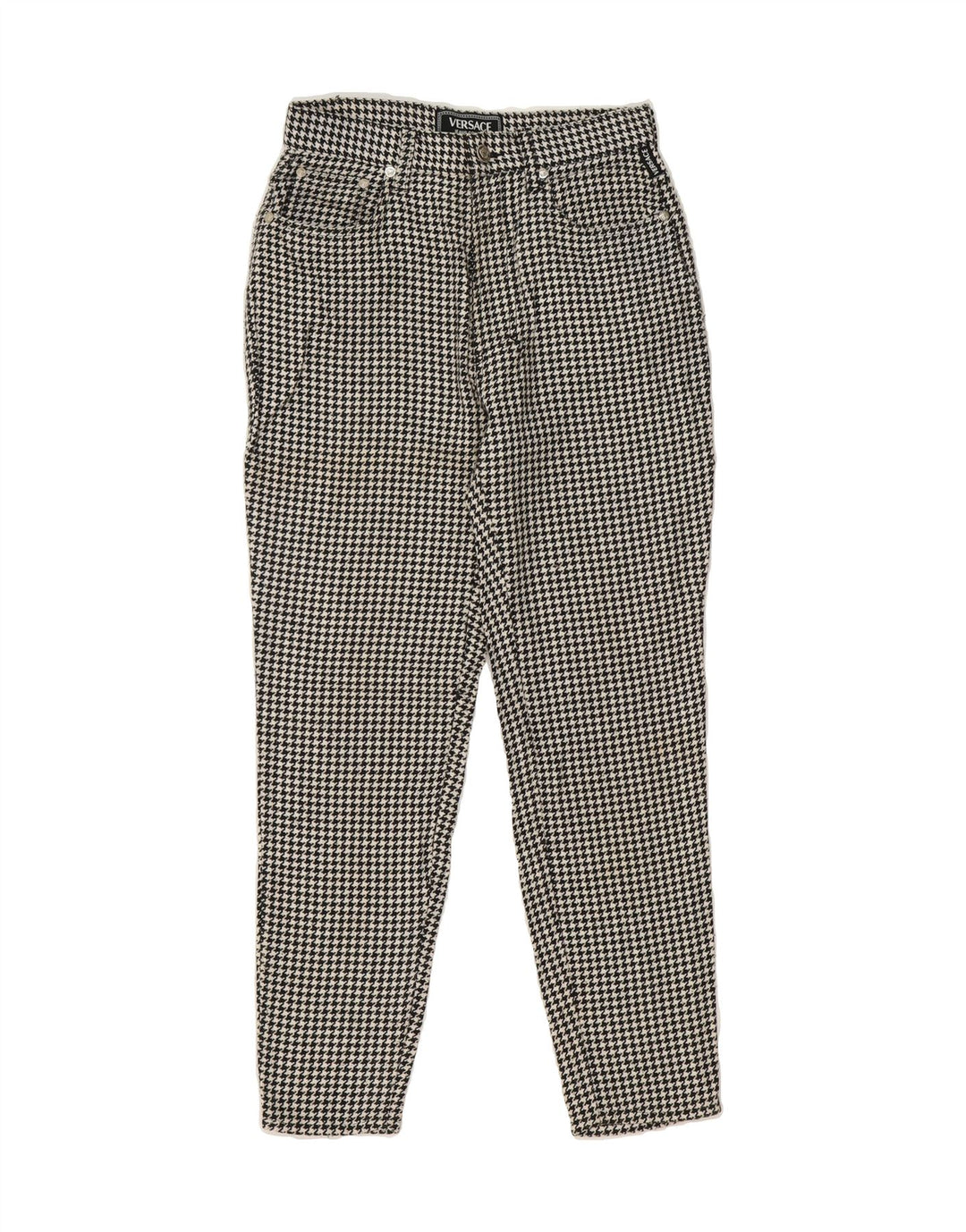 VERSACE Womens Couture Skinny Cropped Trousers W28 L26 Black Houndstooth Vintage Versace and Second-Hand Versace from Messina Hembry 