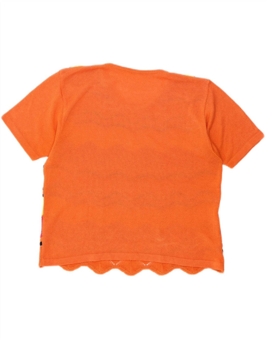 Camiseta feminina vintage de malha UK 14 média multicolorida geométrica