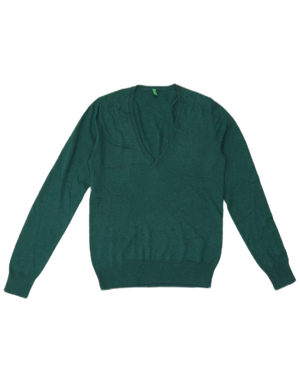 Suéter feminino Benetton com decote em V UK 6 XS Viscose verde
