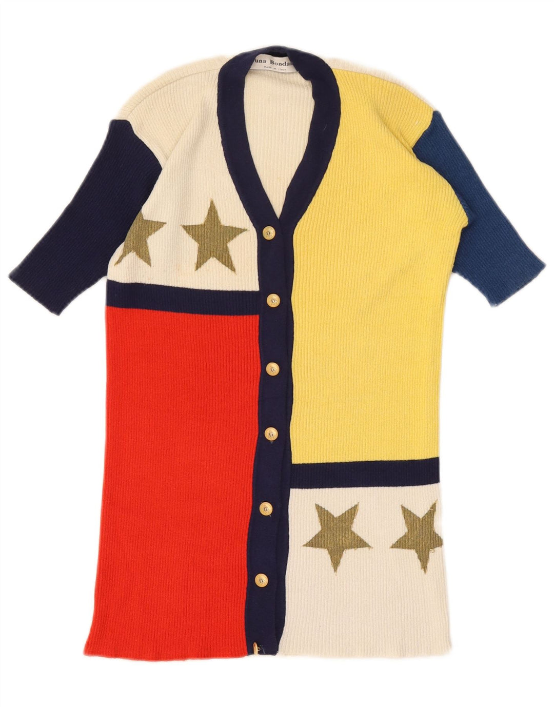 Suéter cardigã gráfico feminino vintage Reino Unido 12 médio multicolorido