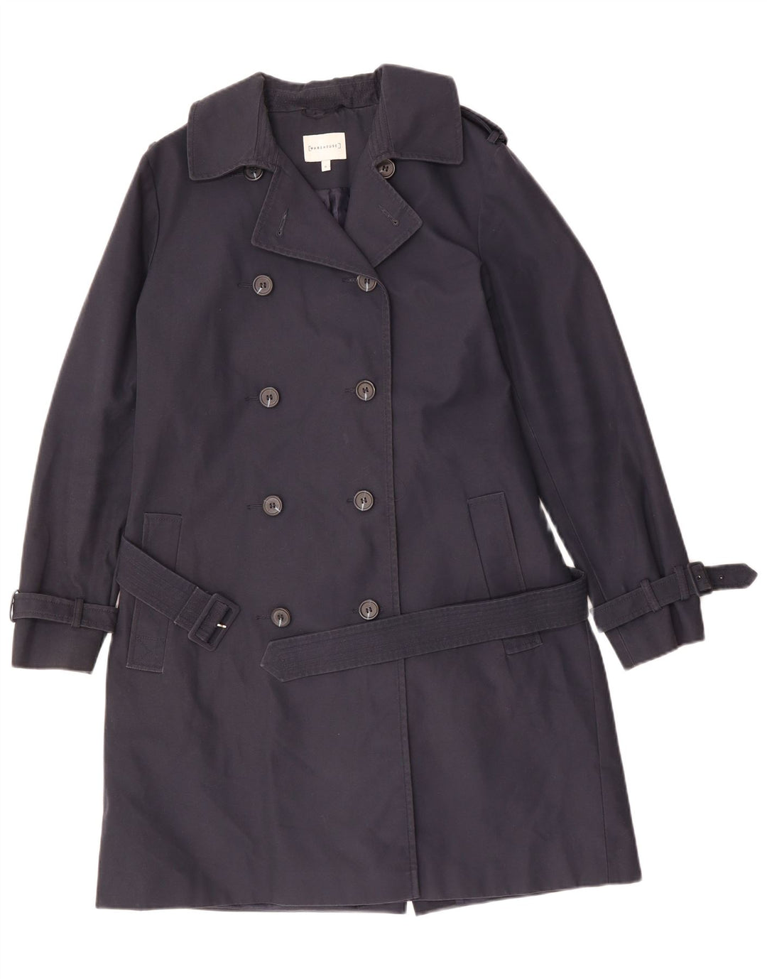 WAREHOUSE Trench Coat feminino Reino Unido 16 grande poliéster azul marinho