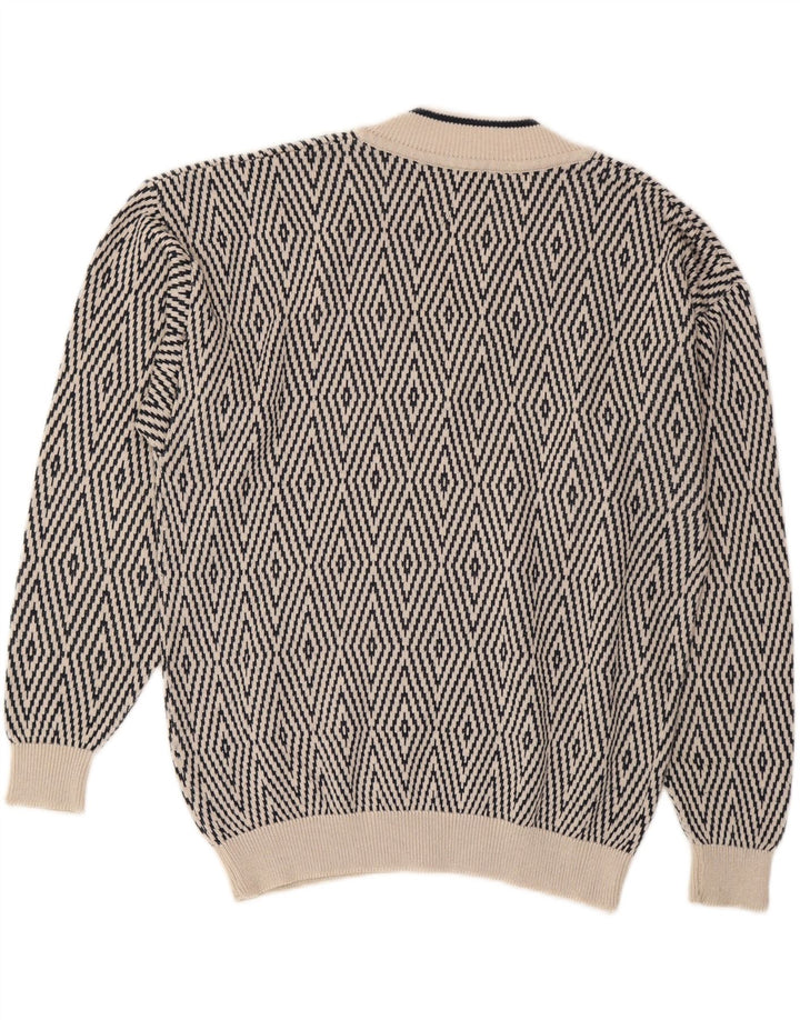 VINTAGE Mens V-Neck Jumper Sweater IT 52 Large White Argyle/Diamond Cotton Vintage Vintage and Second-Hand Vintage from Messina Hembry 
