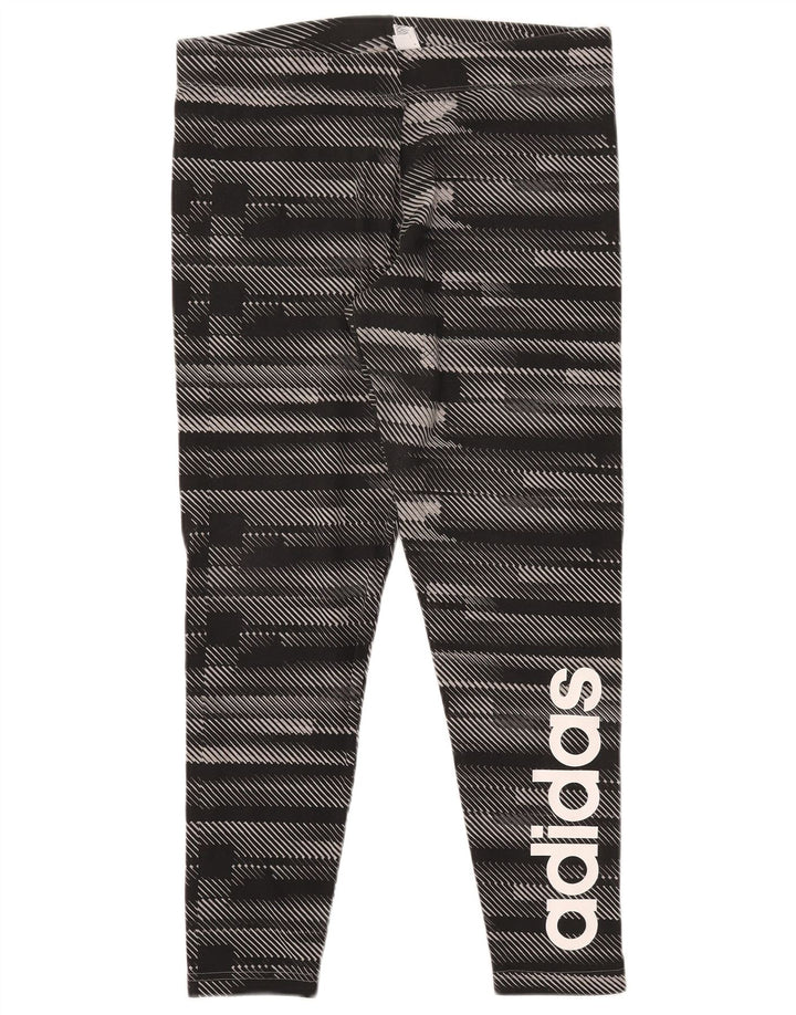 ADIDAS Womens Graphic Leggings UK 16/18 Grande Preto Listrado Algodão