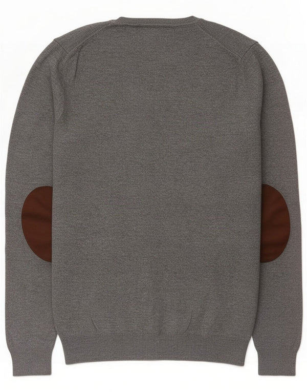 Zara Suéter masculino com decote em V, viscose colorblock cinza médio