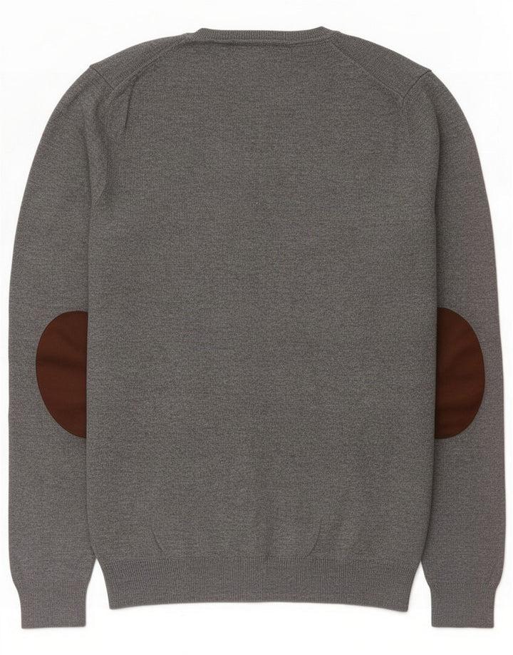 Zara Suéter masculino com decote em V, viscose colorblock cinza médio