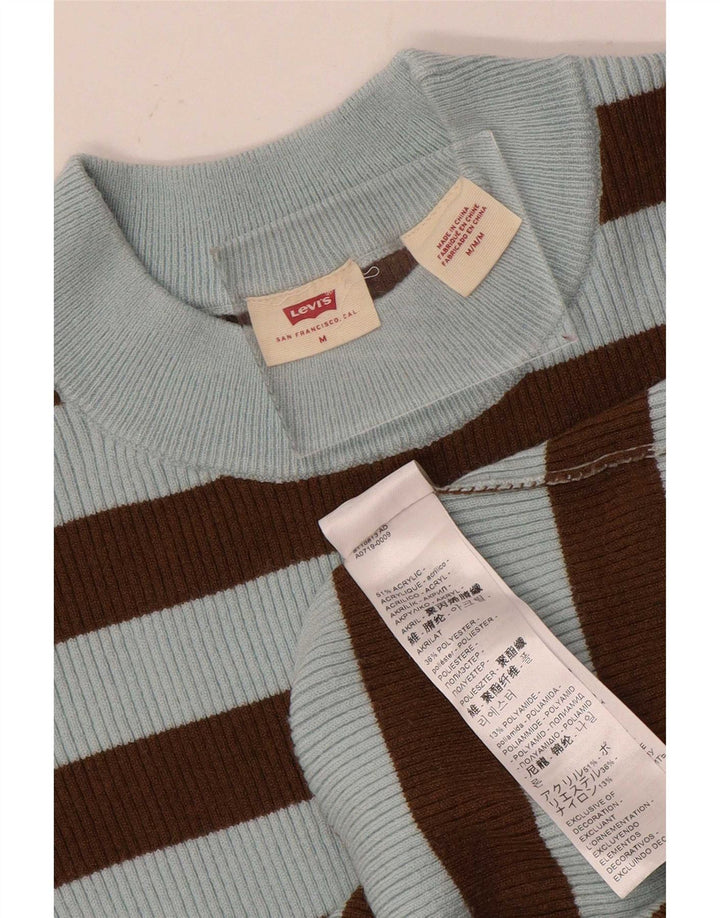 Suéter feminino Levi's com gola redonda UK 12 acrílico listrado azul médio