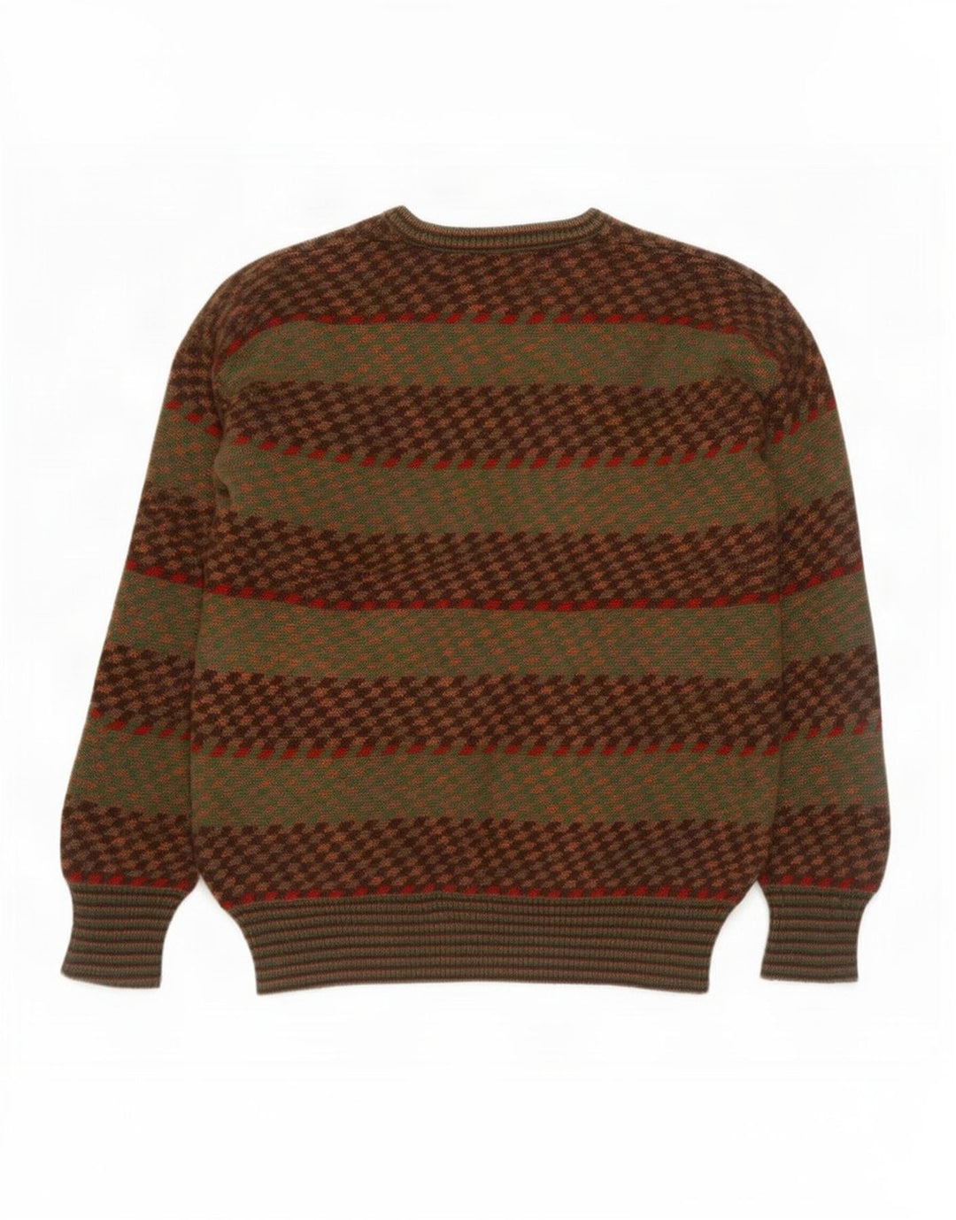 Suéter masculino vintage com decote em V IT 50 médio cáqui listrado