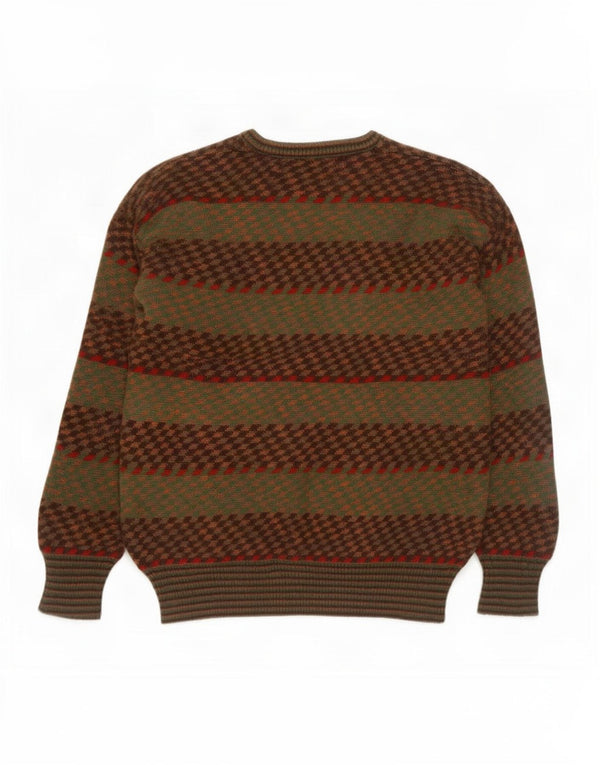 Suéter masculino vintage com decote em V IT 50 médio cáqui listrado