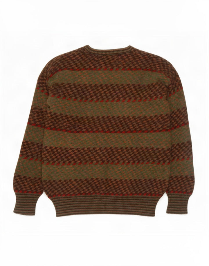Suéter masculino vintage com decote em V IT 50 médio cáqui listrado