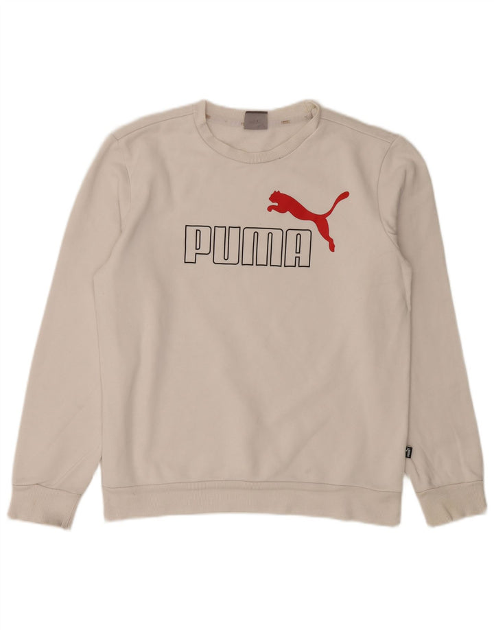 PUMA Mens Graphic Moletom Jumper Pequeno Algodão Branco