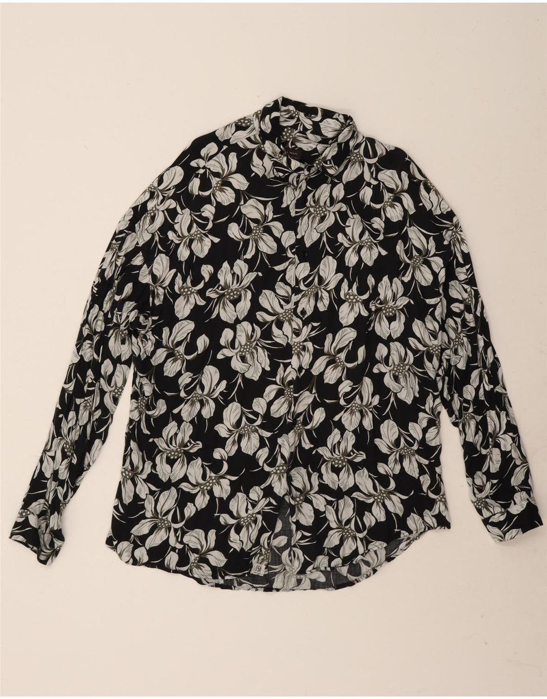 Zara Camisa masculina Slim Fit grande preta floral