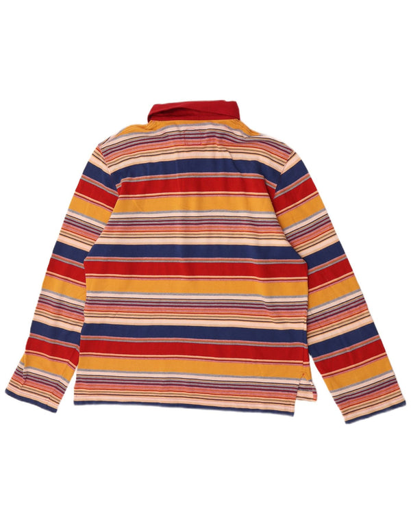 Camisa polo vintage masculina de manga comprida com listras multicoloridas médias