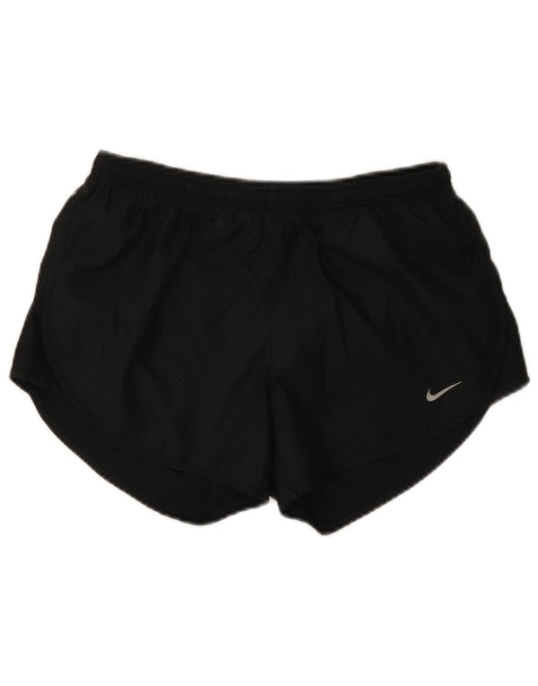 Shorts esportivos femininos Nike Dri Fit UK 10 pequenos pretos Chevron poliéster