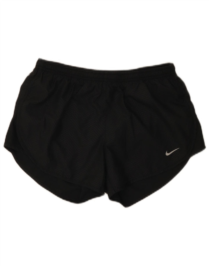 Shorts esportivos femininos Nike Dri Fit UK 10 pequenos pretos Chevron poliéster