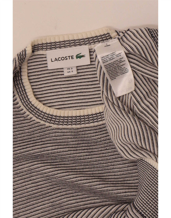 Suéter masculino Lacoste com gola redonda tamanho 3 pequeno algodão listrado cinza