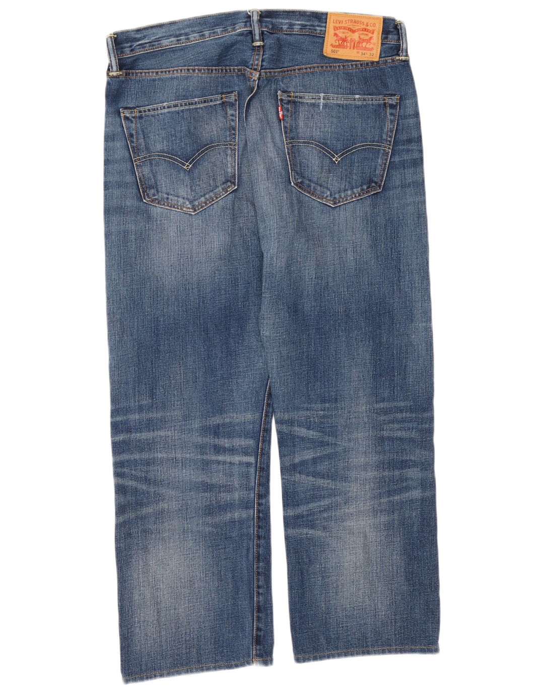 Calça jeans masculina Levi's 501 cortada W34 L25 azul