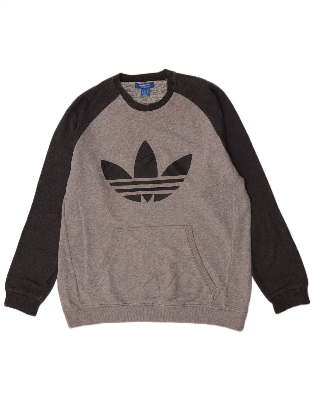 Adidas Mens Graphic Moletom Jumper Grande Cinza Colorblock Algodão