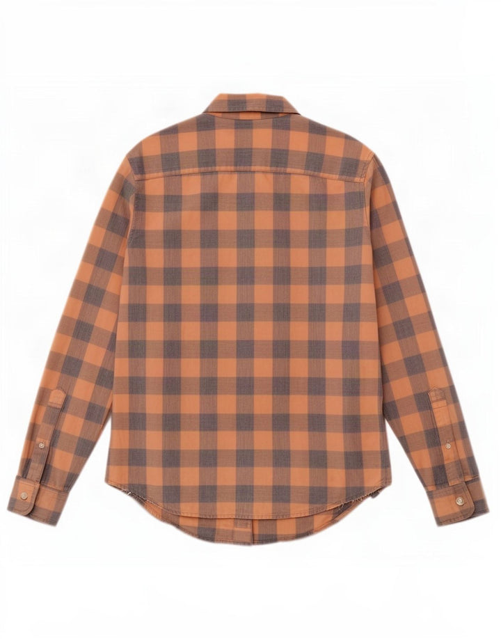 Camisa masculina Abercrombie & Fitch de algodão xadrez laranja médio