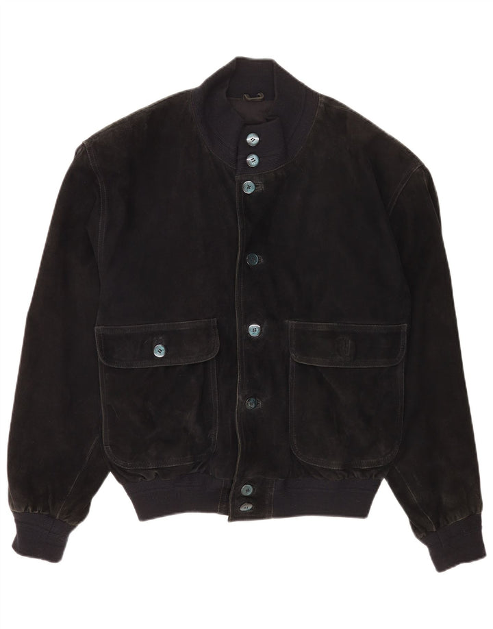 Jaqueta bomber masculina vintage de camurça IT 48 couro preto médio