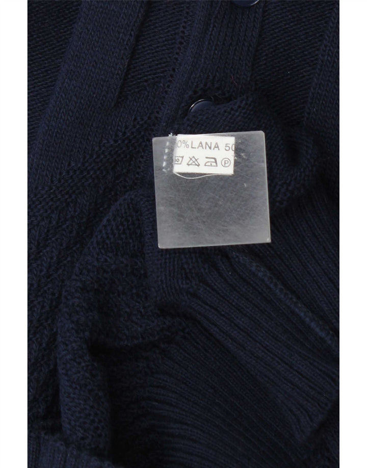 Suéter vintage masculino com gola polo, grande lã azul marinho