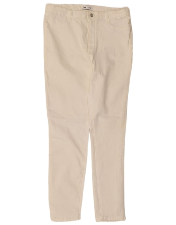 Calça feminina casual slim Zara EU 46 2XL W36 L28 algodão branco