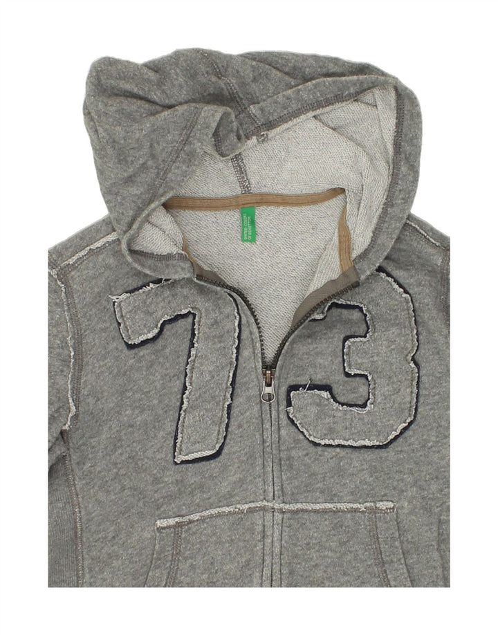 BENETTON Boys Graphic Zip Hoodie Sweater 7-8 Years Grey Cotton Vintage Benetton and Second-Hand Benetton from Messina Hembry 