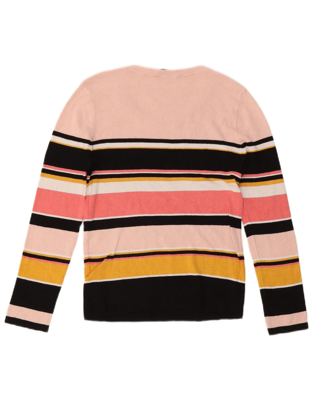 Top feminino Oasis de manga comprida UK 12 viscose listrada rosa médio
