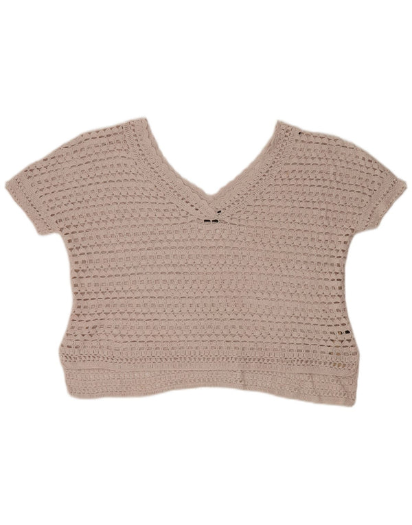 Blusa feminina de crochê grande Massimo Dutti Reino Unido 6 XS algodão bege