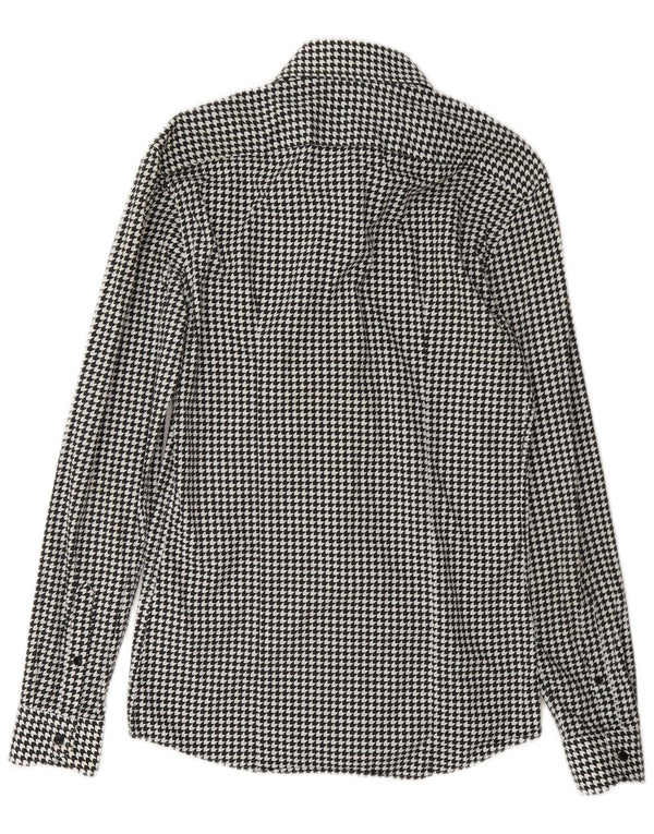 Camisa masculina Reiss Slim Fit XS preta de algodão Houndstooth