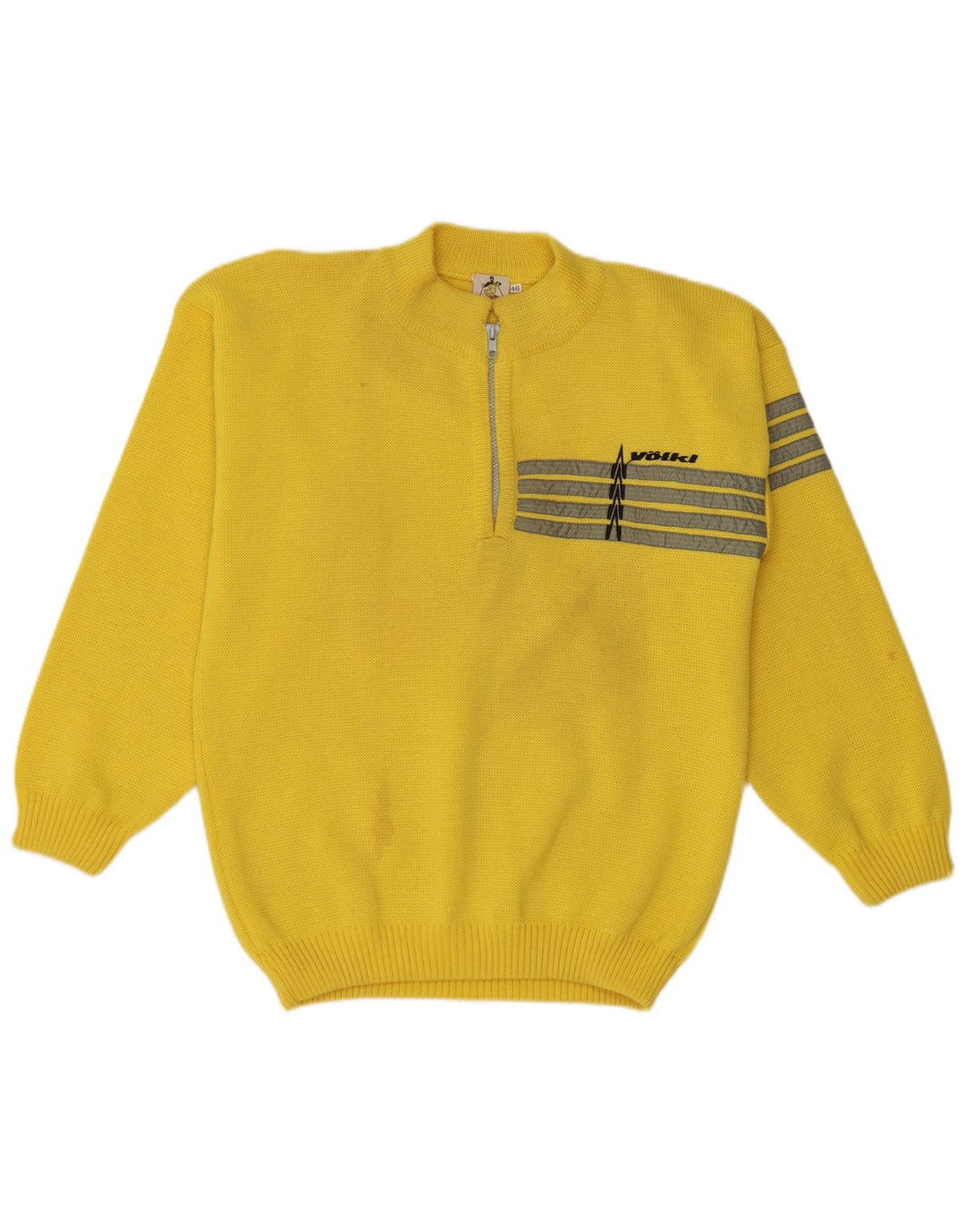 Suéter masculino vintage com zíper e pescoço IT 46 lã listrada amarela pequena