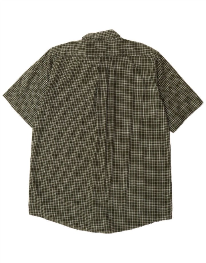 Camisa masculina alta de manga curta L.L.BEAN grande algodão xadrez cáqui