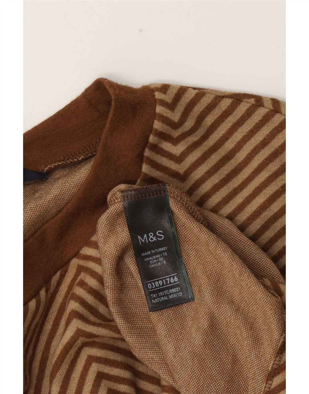 Suéter feminino Marks & Spencer com gola redonda Reino Unido 12 médio marrom Chevron