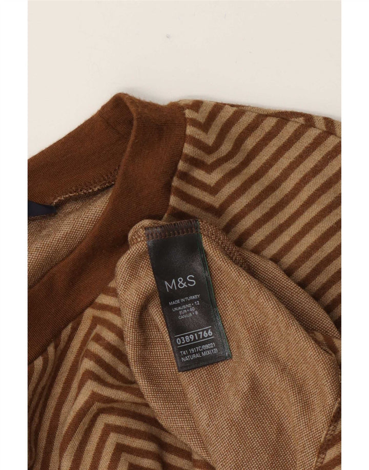 Suéter feminino Marks & Spencer com gola redonda Reino Unido 12 médio marrom Chevron
