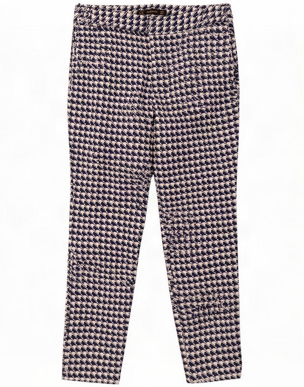 Calça feminina reta casual Zara médio W28 L27 azul houndstooth