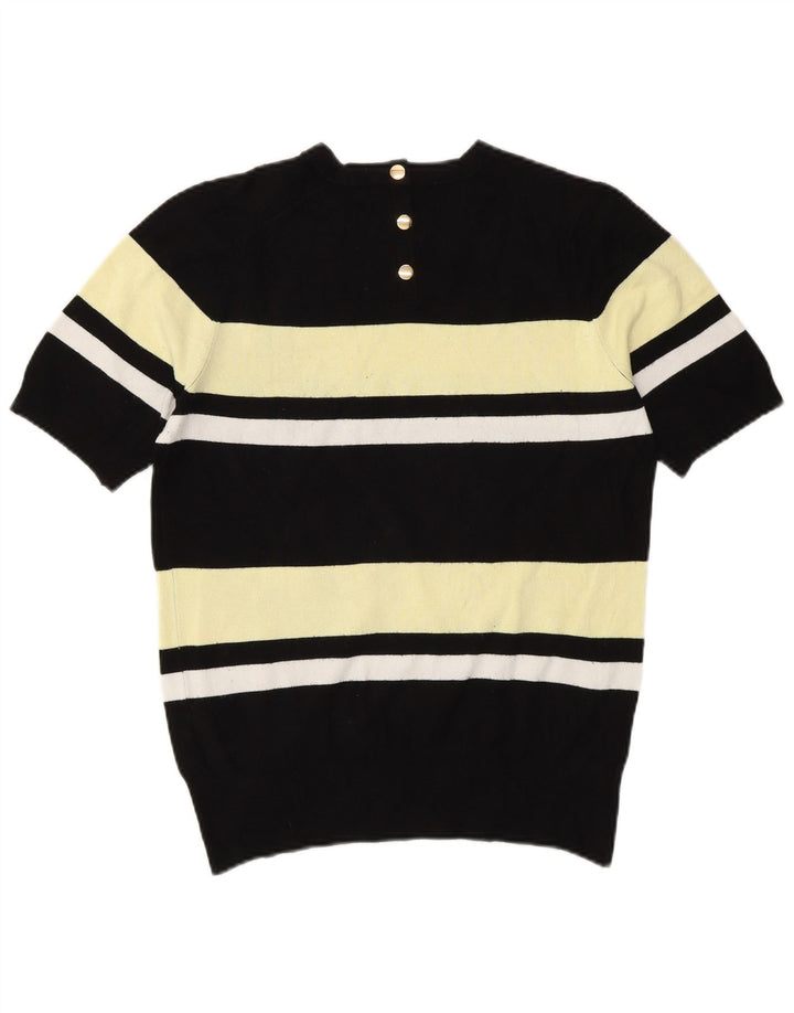 Suéter feminino Zara com gola redonda e bloco colorido preto médio UK 12