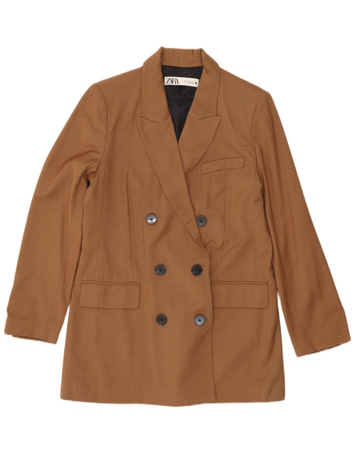 Jaqueta blazer feminina Zara Longline Double Breasted Reino Unido 12 marrom médio
