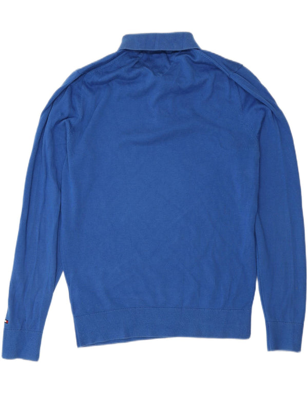 Suéter masculino Tommy Hilfiger com gola polo e algodão azul pequeno