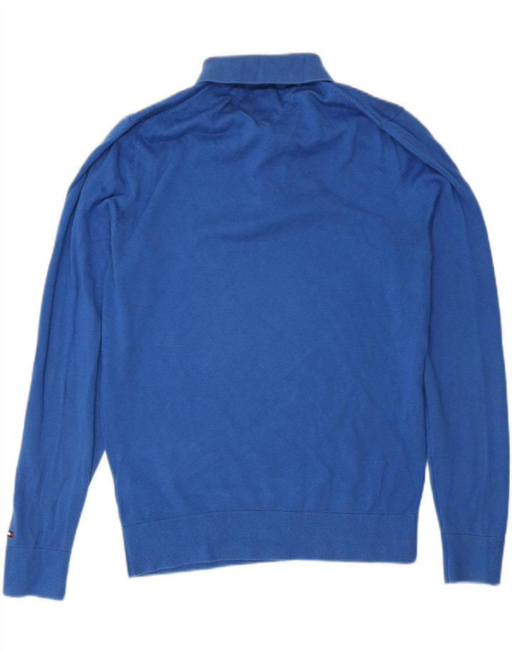 Suéter masculino Tommy Hilfiger com gola polo e algodão azul pequeno