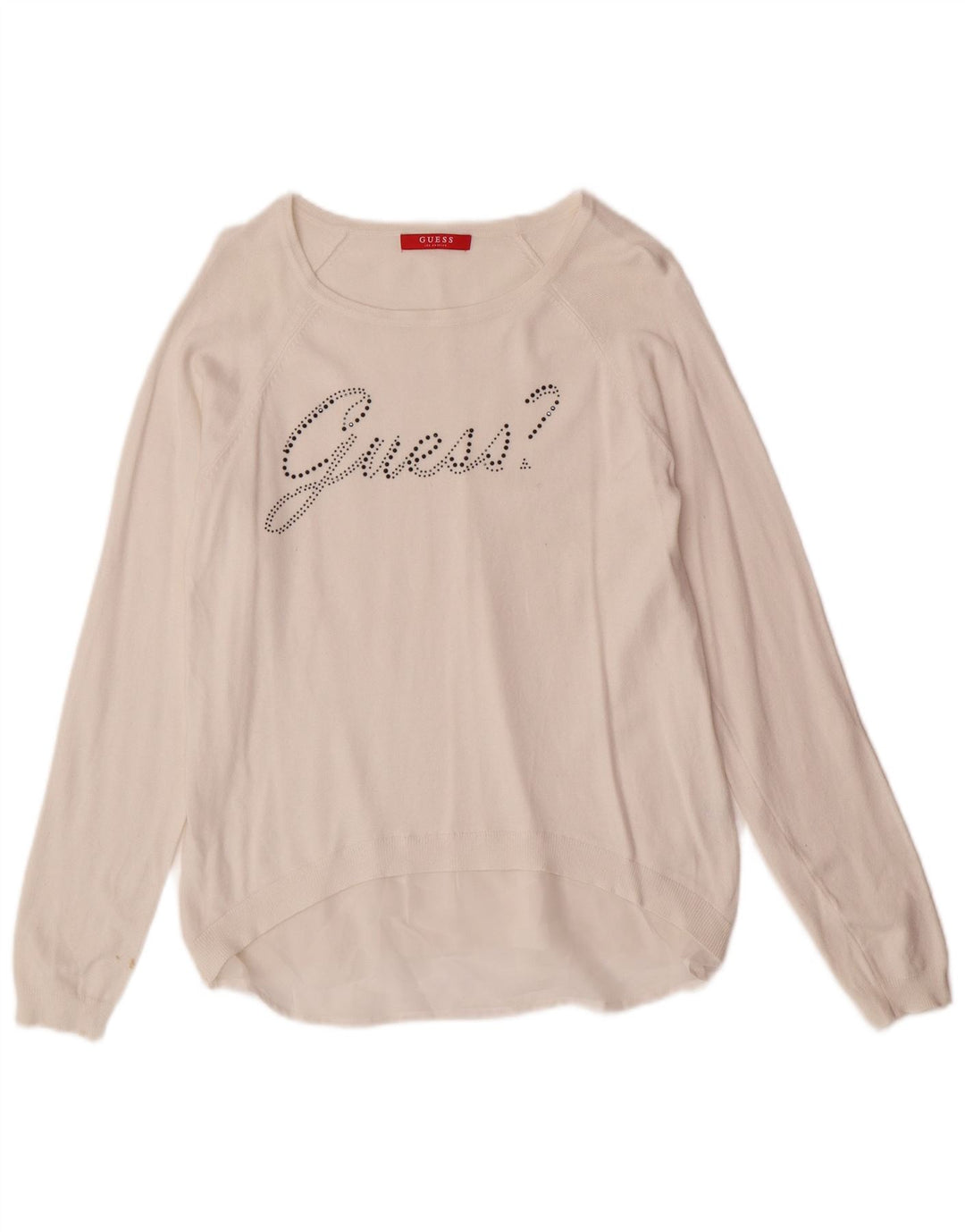 Suéter feminino Guess com gola canoa e gola redonda Reino Unido 10 pequeno branco